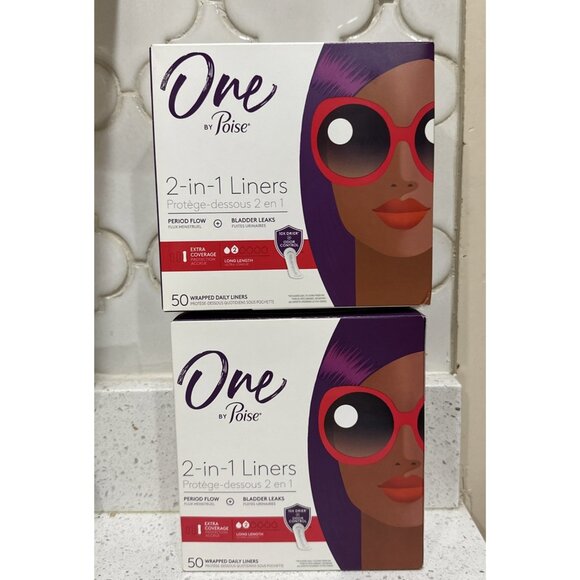 2 Box One by Poise 2 in 1 Liners Extra Coverage Long Length 50 Count Each - Picture 1 of 1
